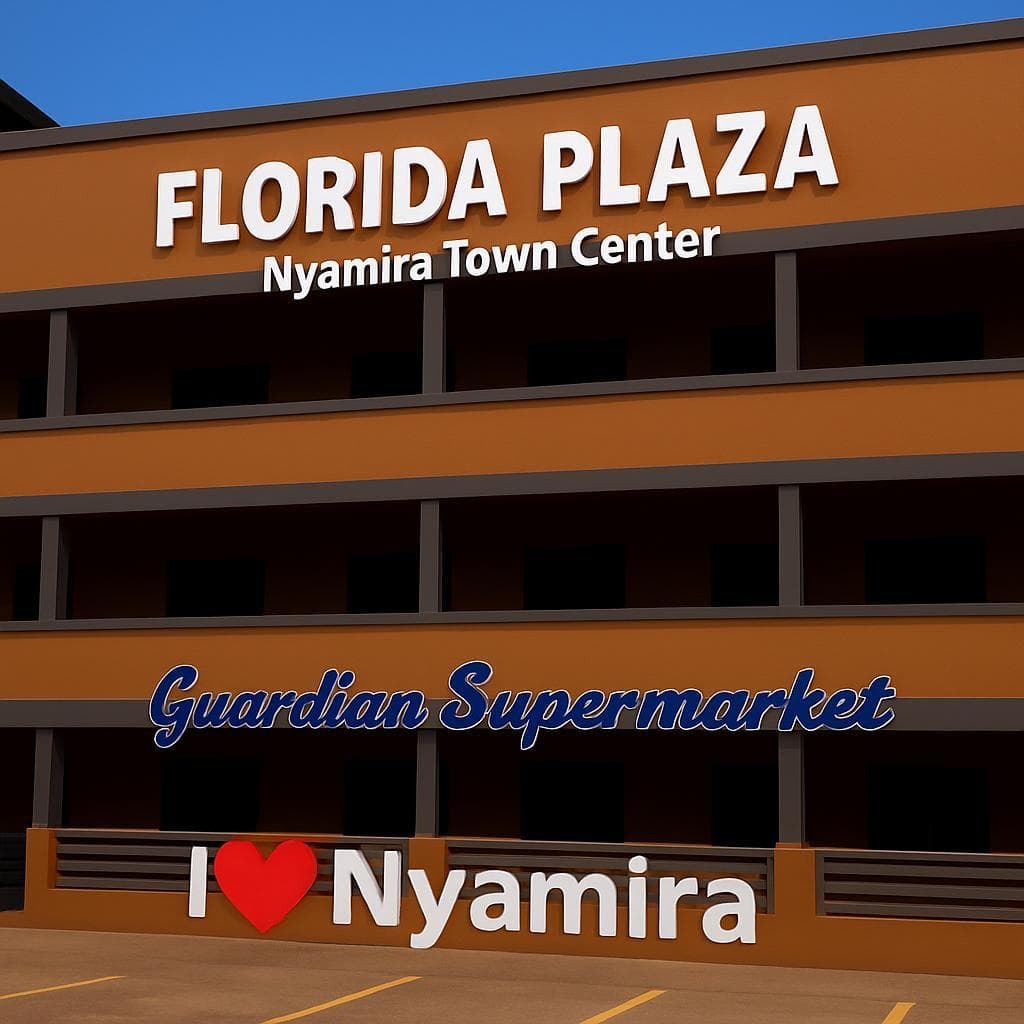 Florida Plaza's relaunched facade at Center of Nyamira Town, featuring Guardian Supermarket signage
